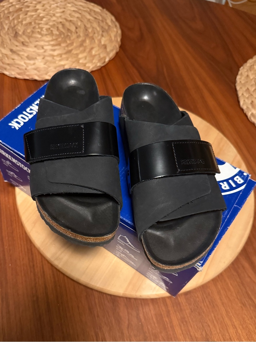Birkenstock Black Leather with Patent Leather Kyoto Sandals Sz 37 worn twice!